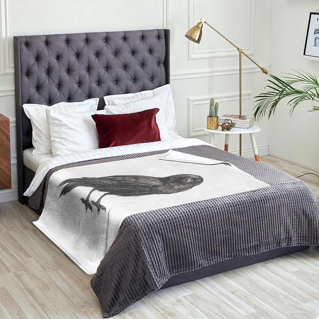 Curious Raven Crow Throw Blanket Vintage Dark Academia Gothic Black Bird Graphic