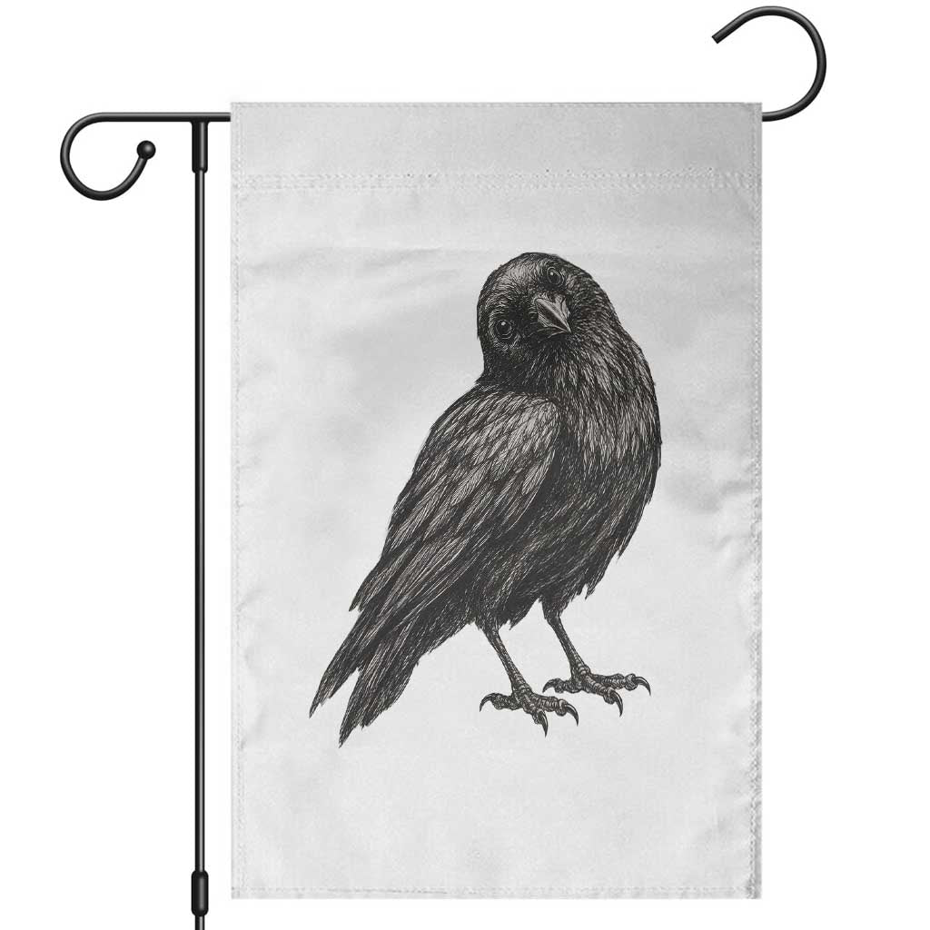 Curious Raven Crow Garden Flag Vintage Dark Academia Gothic Black Bird Graphic
