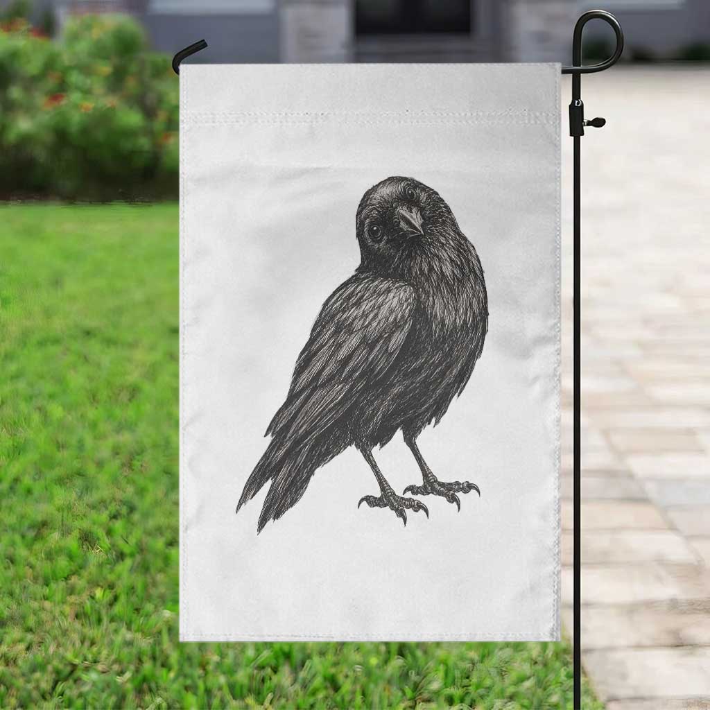 Curious Raven Crow Garden Flag Vintage Dark Academia Gothic Black Bird Graphic