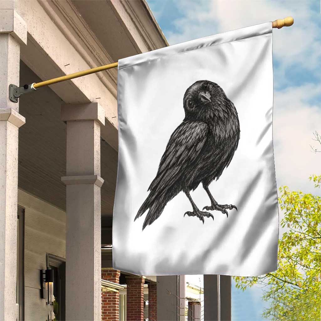 Curious Raven Crow Garden Flag Vintage Dark Academia Gothic Black Bird Graphic