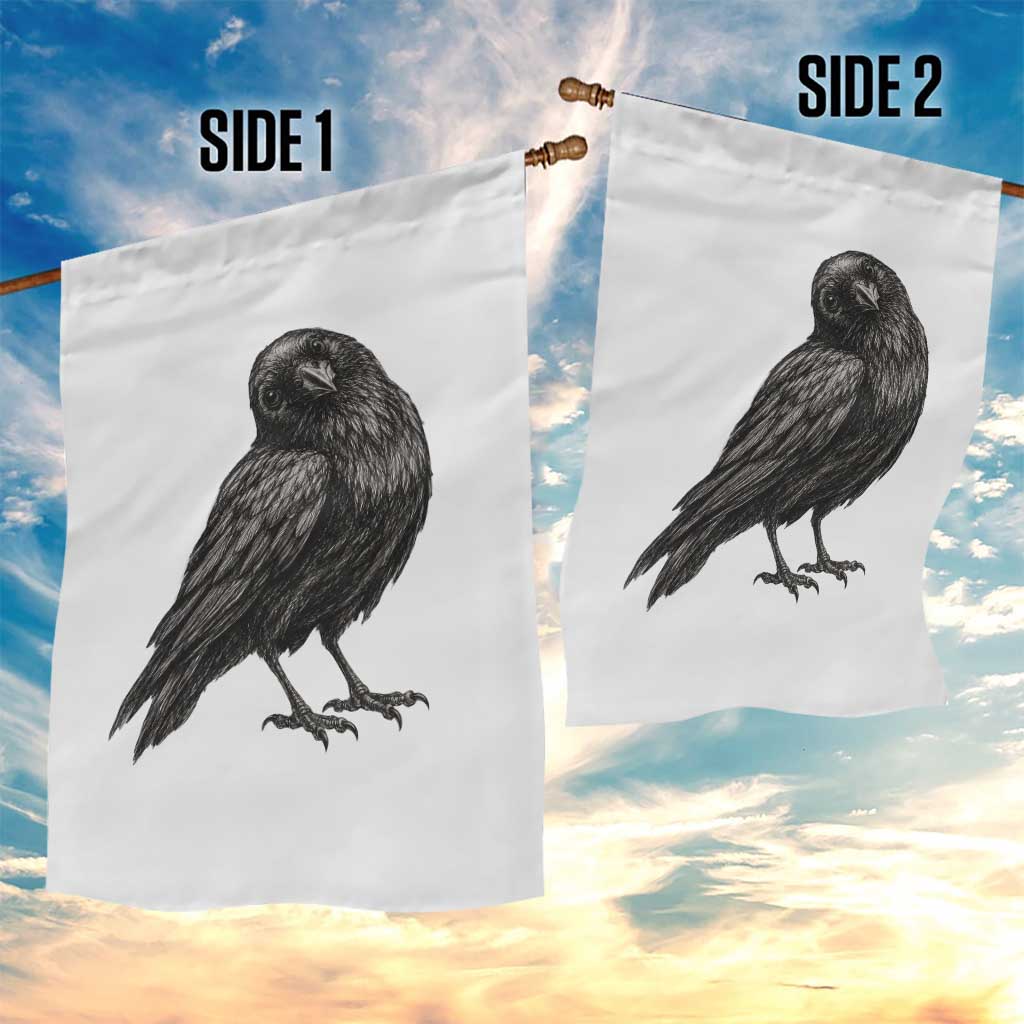 Curious Raven Crow Garden Flag Vintage Dark Academia Gothic Black Bird Graphic