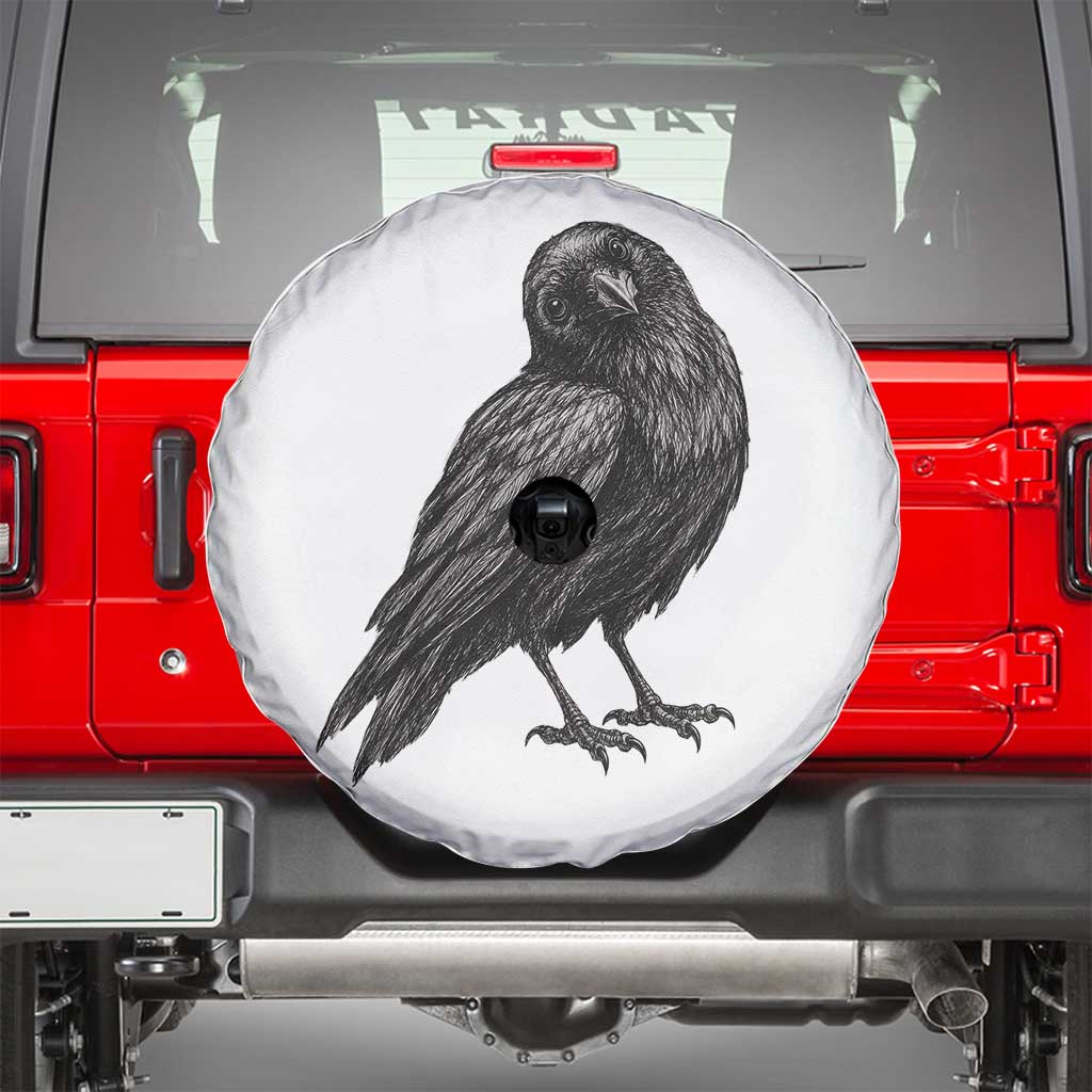 Curious Raven Crow Spare Tire Cover Vintage Dark Academia Gothic Black Bird Graphic