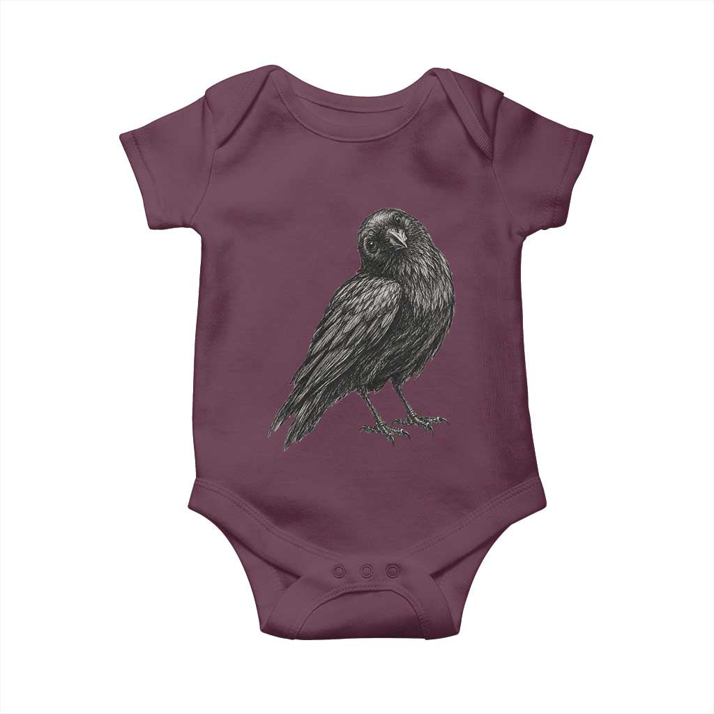 Curious Raven Crow Baby Onesie Vintage Dark Academia Gothic Black Bird Graphic