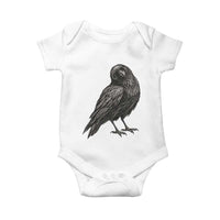 Curious Raven Crow Baby Onesie Vintage Dark Academia Gothic Black Bird Graphic