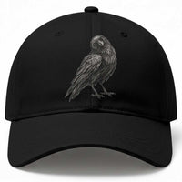 Curious Raven Crow Baseball Cap Vintage Dark Academia Gothic Black Bird Graphic