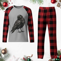 Curious Raven Crow Plaid Pajama Set Vintage Dark Academia Gothic Black Bird Graphic