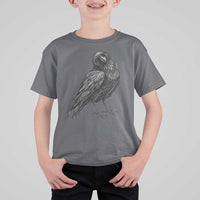Curious Raven Crow T Shirt For Kid Vintage Dark Academia Gothic Black Bird Graphic