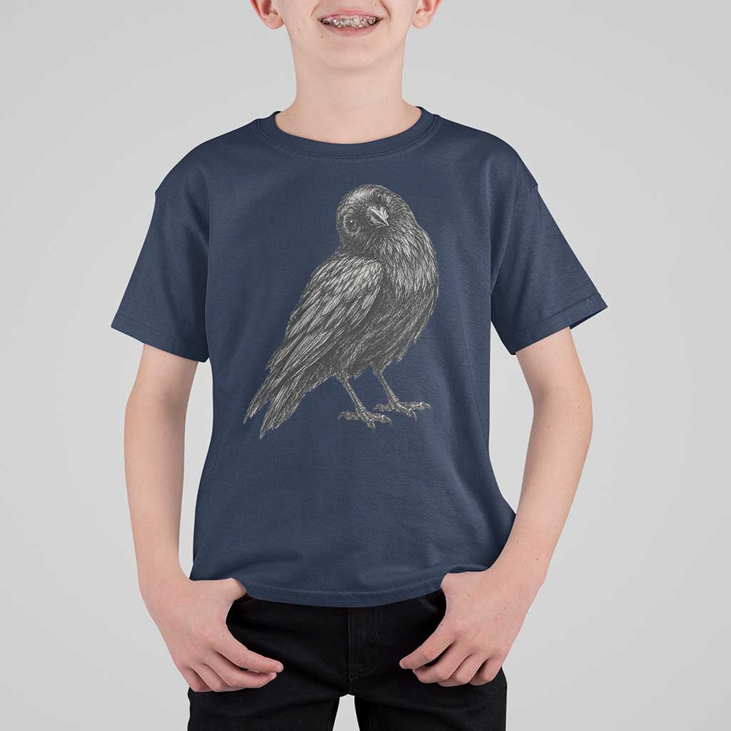 Curious Raven Crow T Shirt For Kid Vintage Dark Academia Gothic Black Bird Graphic