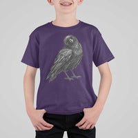 Curious Raven Crow T Shirt For Kid Vintage Dark Academia Gothic Black Bird Graphic
