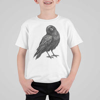 Curious Raven Crow T Shirt For Kid Vintage Dark Academia Gothic Black Bird Graphic