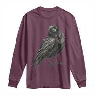 Curious Raven Crow Long Sleeve Shirt Vintage Dark Academia Gothic Black Bird Graphic