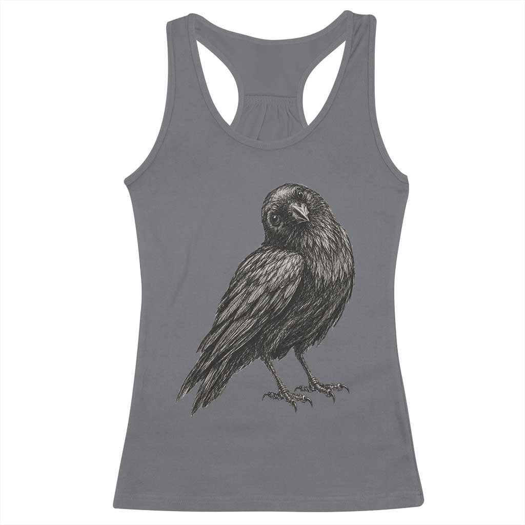 Curious Raven Crow Racerback Tank Top Vintage Dark Academia Gothic Black Bird Graphic