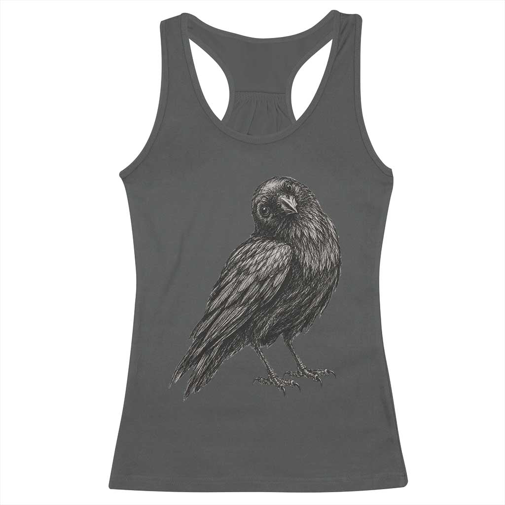 Curious Raven Crow Racerback Tank Top Vintage Dark Academia Gothic Black Bird Graphic