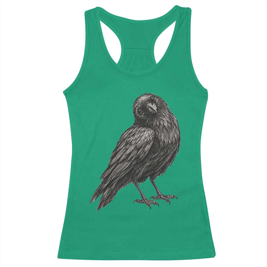 Curious Raven Crow Racerback Tank Top Vintage Dark Academia Gothic Black Bird Graphic