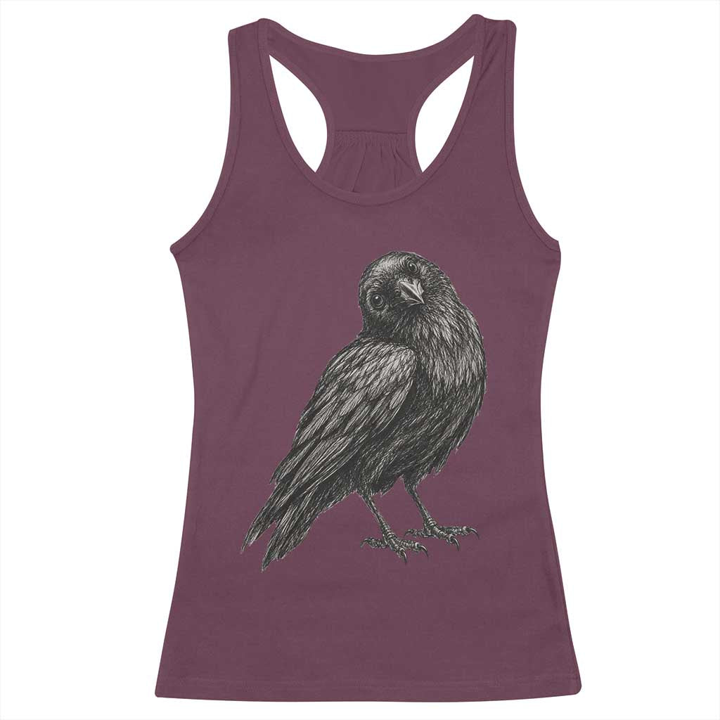 Curious Raven Crow Racerback Tank Top Vintage Dark Academia Gothic Black Bird Graphic