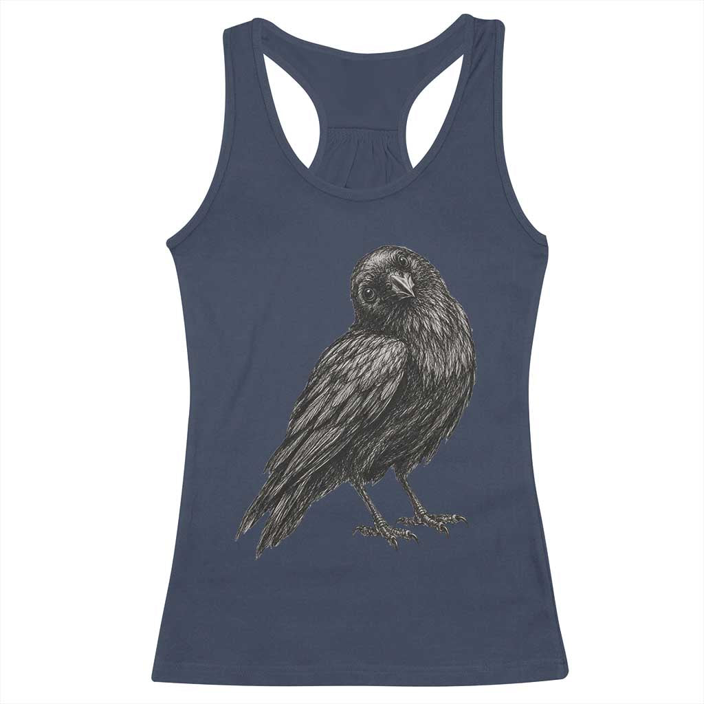 Curious Raven Crow Racerback Tank Top Vintage Dark Academia Gothic Black Bird Graphic