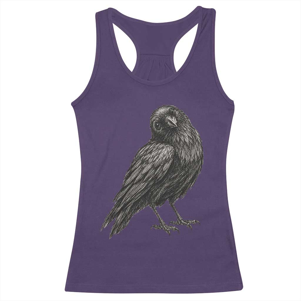 Curious Raven Crow Racerback Tank Top Vintage Dark Academia Gothic Black Bird Graphic