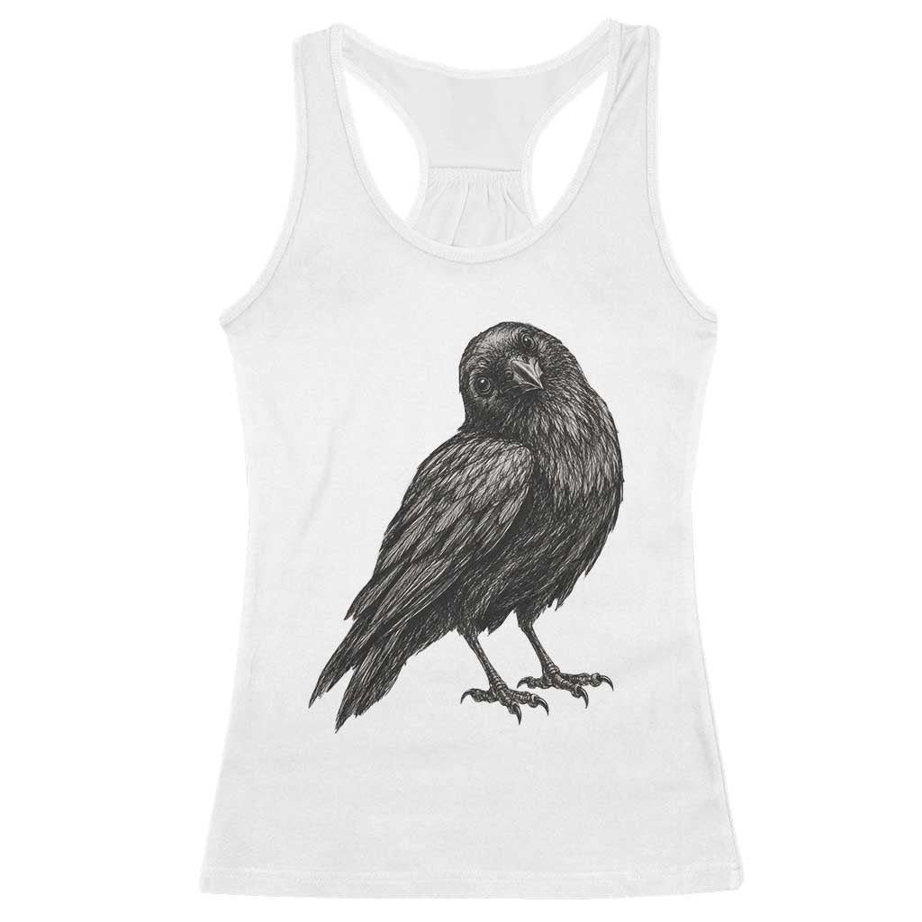 Curious Raven Crow Racerback Tank Top Vintage Dark Academia Gothic Black Bird Graphic