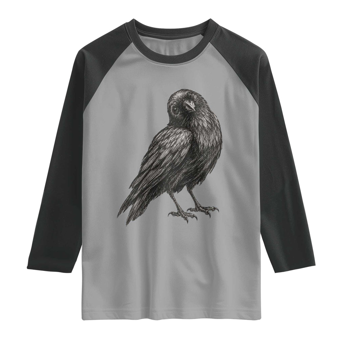 Curious Raven Crow Raglan Shirt Vintage Dark Academia Gothic Black Bird Graphic
