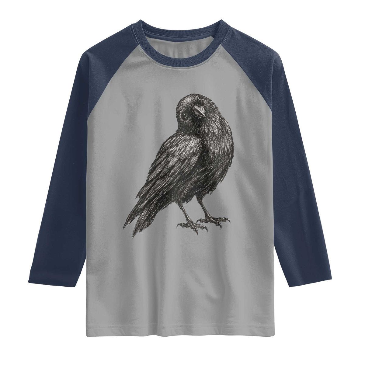 Curious Raven Crow Raglan Shirt Vintage Dark Academia Gothic Black Bird Graphic
