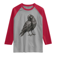 Curious Raven Crow Raglan Shirt Vintage Dark Academia Gothic Black Bird Graphic