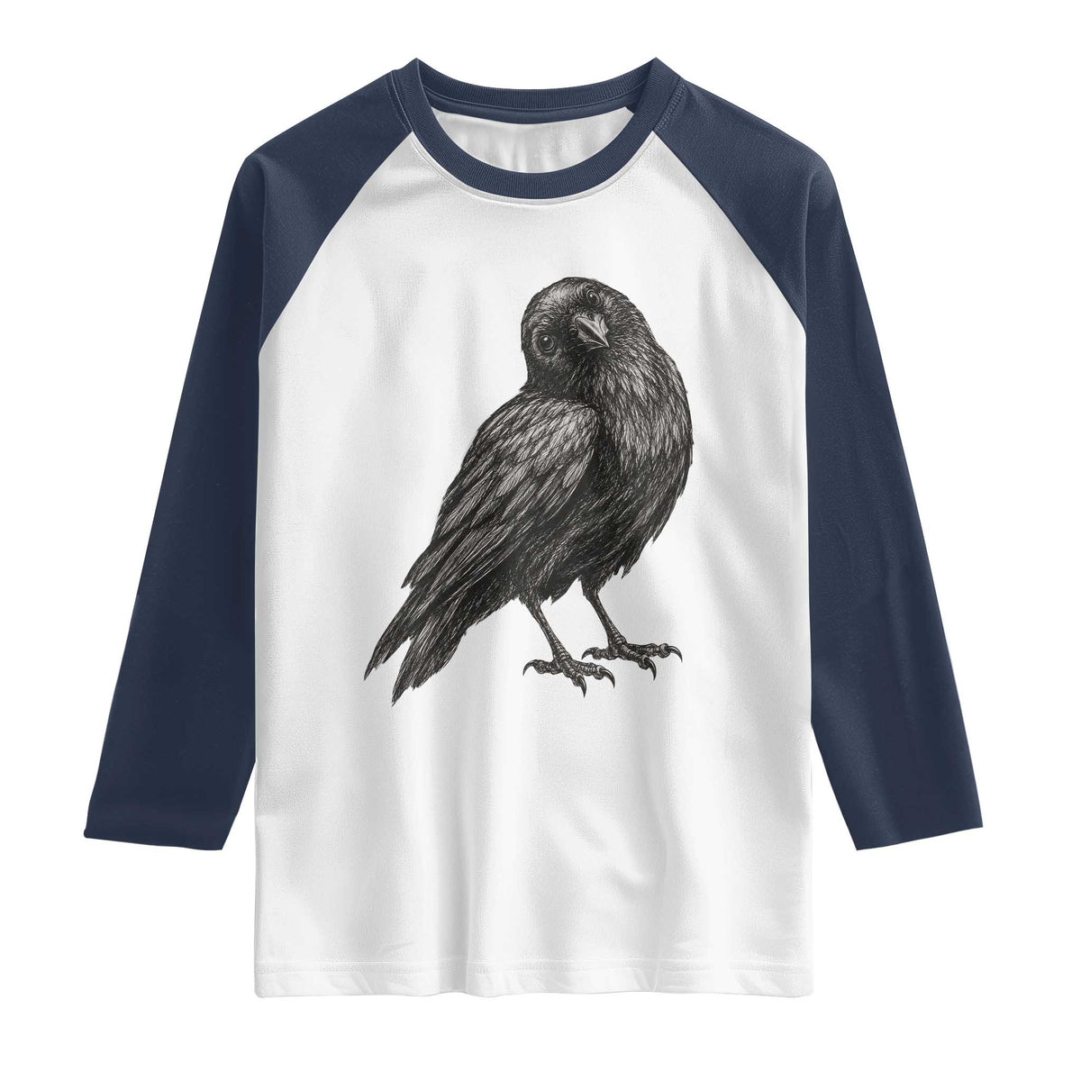 Curious Raven Crow Raglan Shirt Vintage Dark Academia Gothic Black Bird Graphic