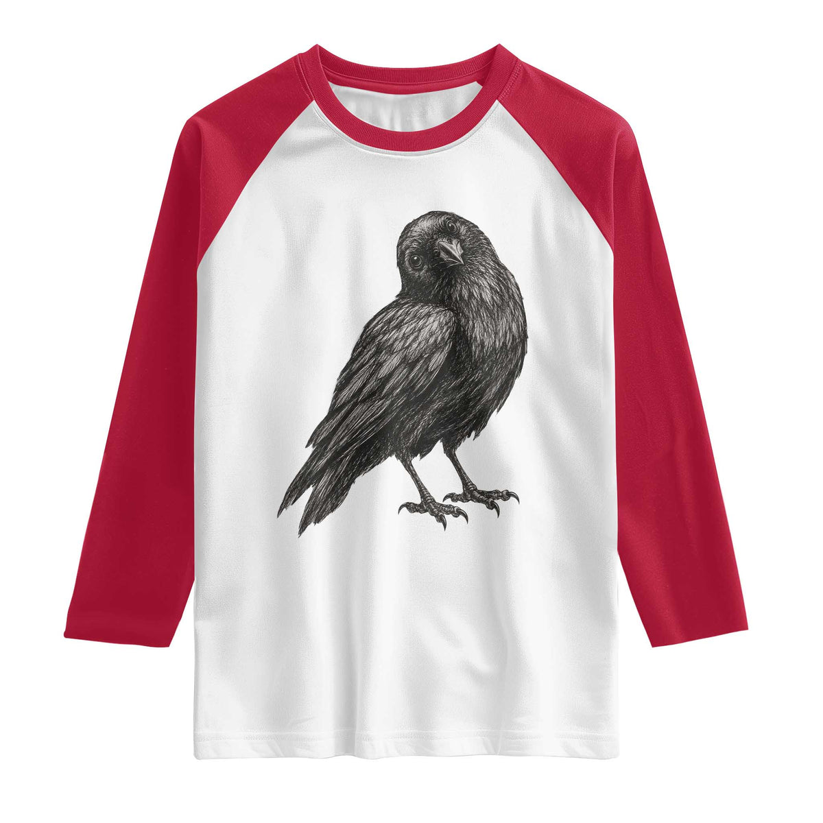 Curious Raven Crow Raglan Shirt Vintage Dark Academia Gothic Black Bird Graphic