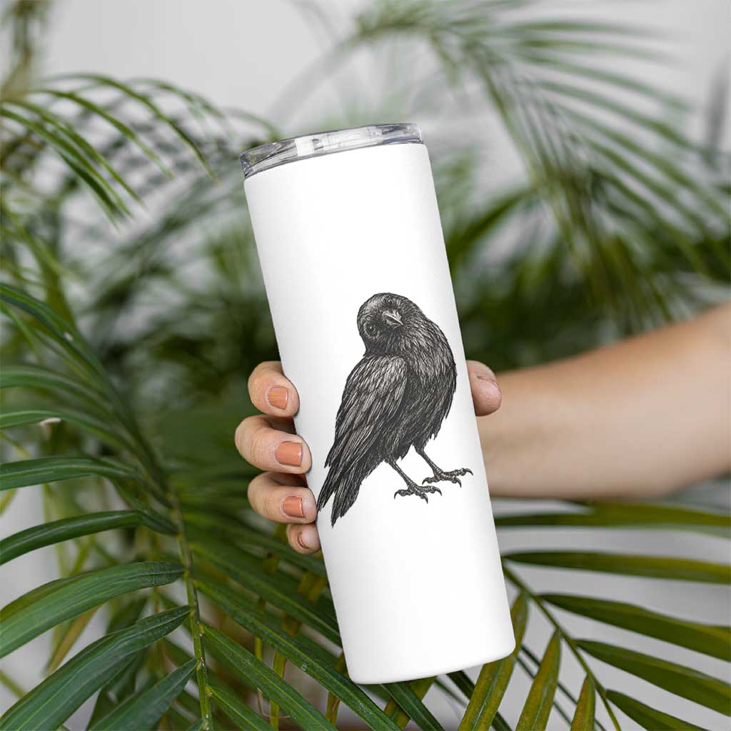 Curious Raven Crow Skinny Tumbler Vintage Dark Academia Gothic Black Bird Graphic