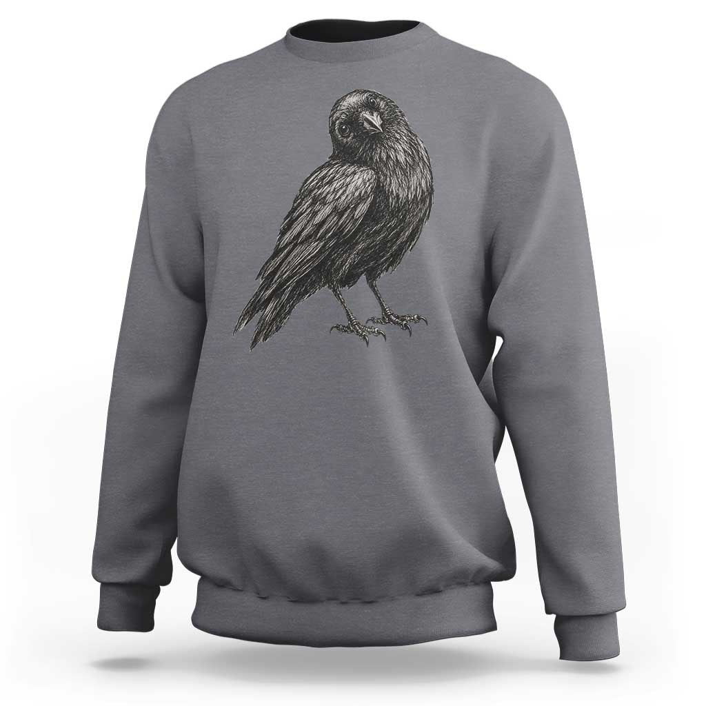 Curious Raven Crow Sweatshirt Vintage Dark Academia Gothic Black Bird Graphic