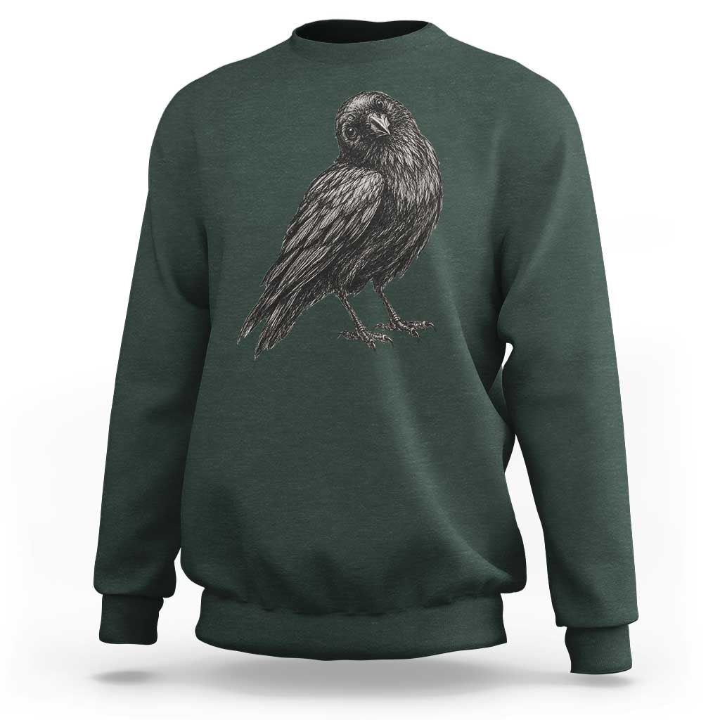 Curious Raven Crow Sweatshirt Vintage Dark Academia Gothic Black Bird Graphic