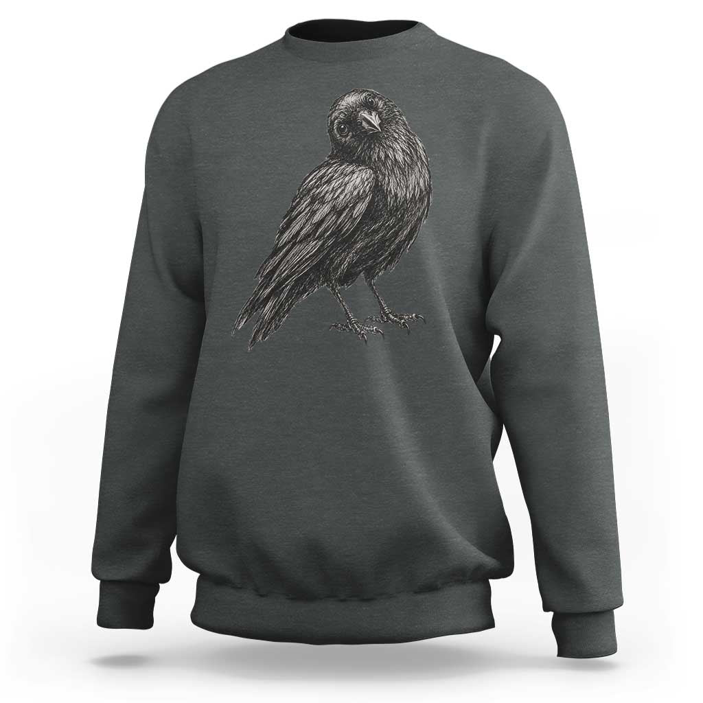 Curious Raven Crow Sweatshirt Vintage Dark Academia Gothic Black Bird Graphic