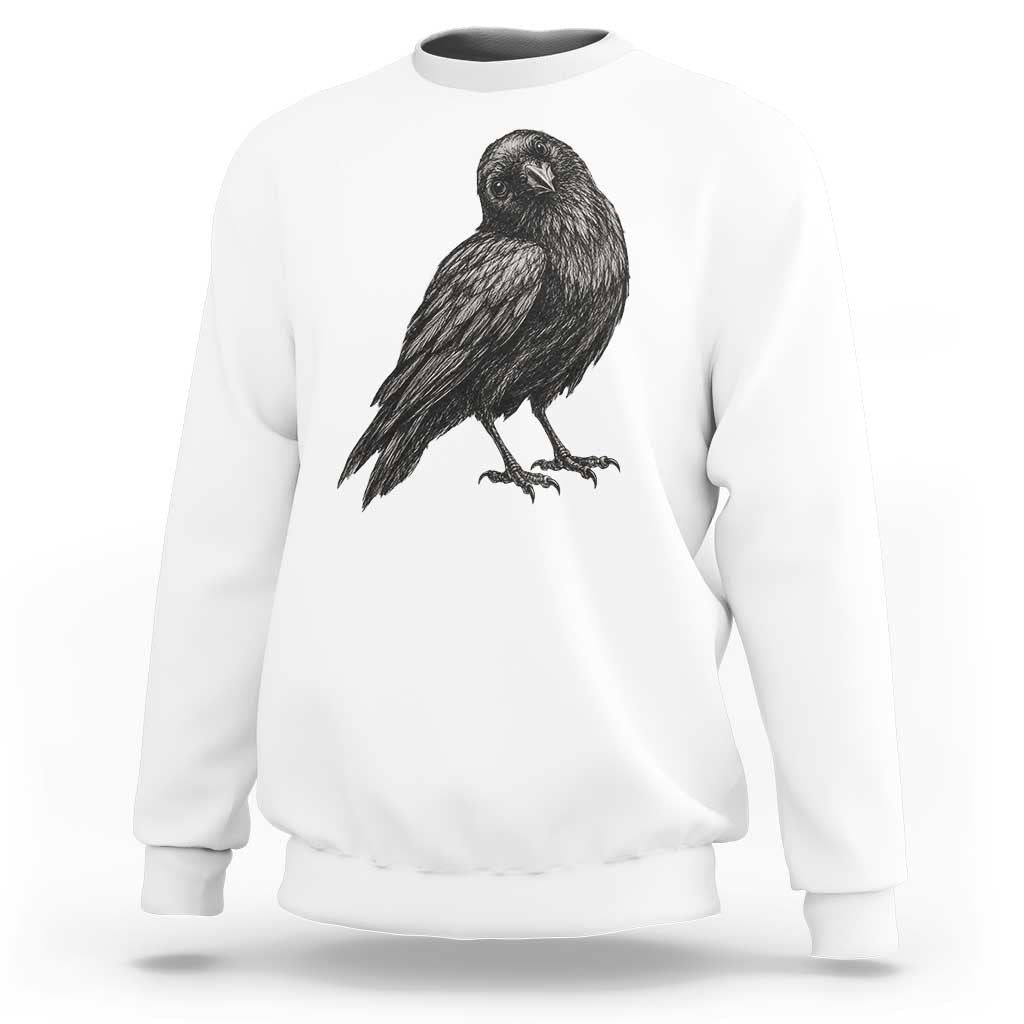 Curious Raven Crow Sweatshirt Vintage Dark Academia Gothic Black Bird Graphic