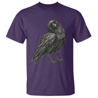Curious Raven Crow T Shirt Vintage Dark Academia Gothic Black Bird Graphic