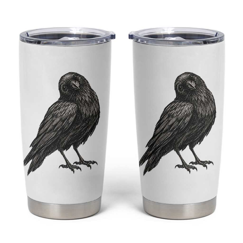 Curious Raven Crow Tumbler Cup Vintage Dark Academia Gothic Black Bird Graphic