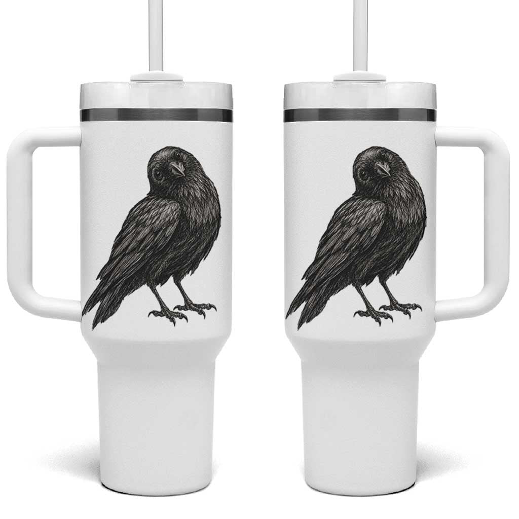 Curious Raven Crow Tumbler With Handle Vintage Dark Academia Gothic Black Bird Graphic
