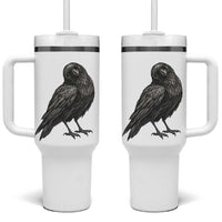 Curious Raven Crow Tumbler With Handle Vintage Dark Academia Gothic Black Bird Graphic