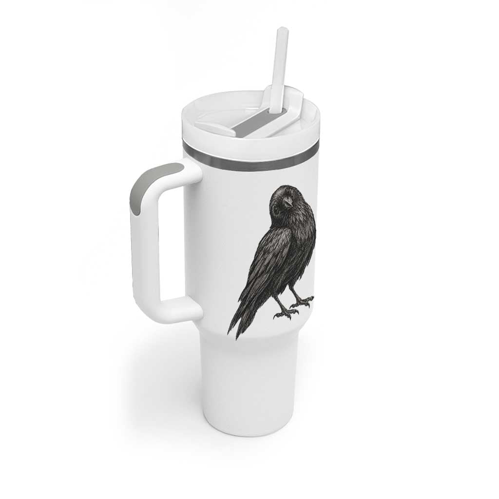 Curious Raven Crow Tumbler With Handle Vintage Dark Academia Gothic Black Bird Graphic