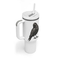 Curious Raven Crow Tumbler With Handle Vintage Dark Academia Gothic Black Bird Graphic