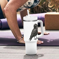 Curious Raven Crow Tumbler With Handle Vintage Dark Academia Gothic Black Bird Graphic