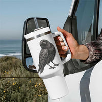 Curious Raven Crow Tumbler With Handle Vintage Dark Academia Gothic Black Bird Graphic