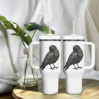 Curious Raven Crow Tumbler With Handle Vintage Dark Academia Gothic Black Bird Graphic