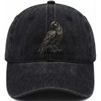 Curious Raven Crow Washed Cotton Baseball Cap Vintage Dark Academia Gothic Black Bird Graphic