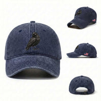 Curious Raven Crow Washed Cotton Baseball Cap Vintage Dark Academia Gothic Black Bird Graphic