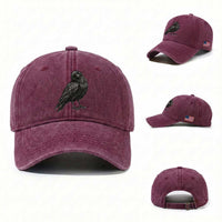 Curious Raven Crow Washed Cotton Baseball Cap Vintage Dark Academia Gothic Black Bird Graphic