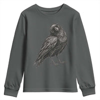 Curious Raven Crow Youth Sweatshirt Vintage Dark Academia Gothic Black Bird Graphic