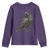 Curious Raven Crow Youth Sweatshirt Vintage Dark Academia Gothic Black Bird Graphic