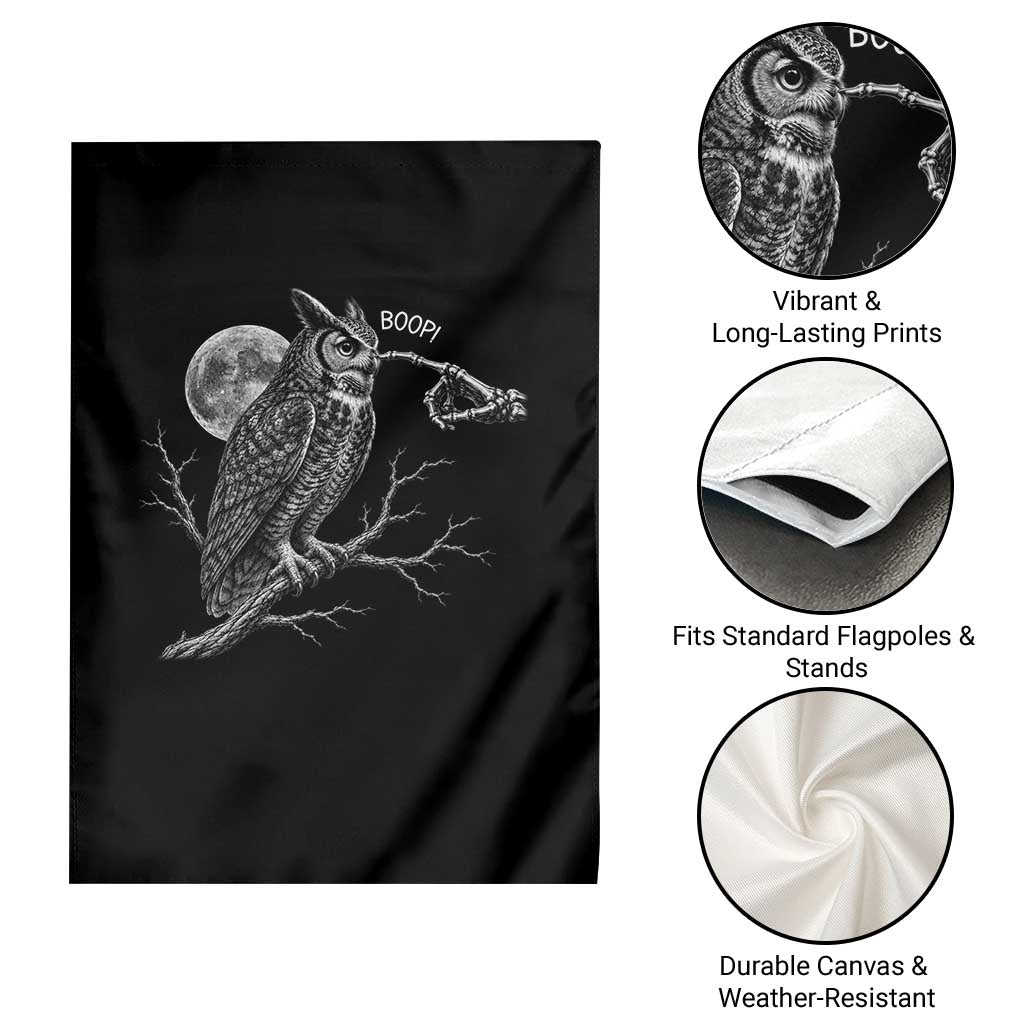 Skeleton Hand Boop Owl Garden Flag Funny Spooky Halloween Moon Graphic
