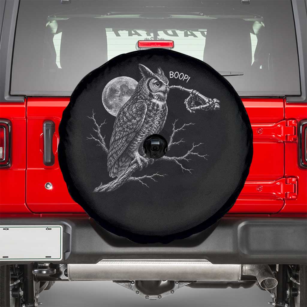 Skeleton Hand Boop Owl Spare Tire Cover Funny Spooky Halloween Moon Graphic