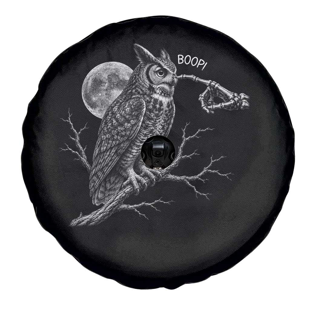 Skeleton Hand Boop Owl Spare Tire Cover Funny Spooky Halloween Moon Graphic