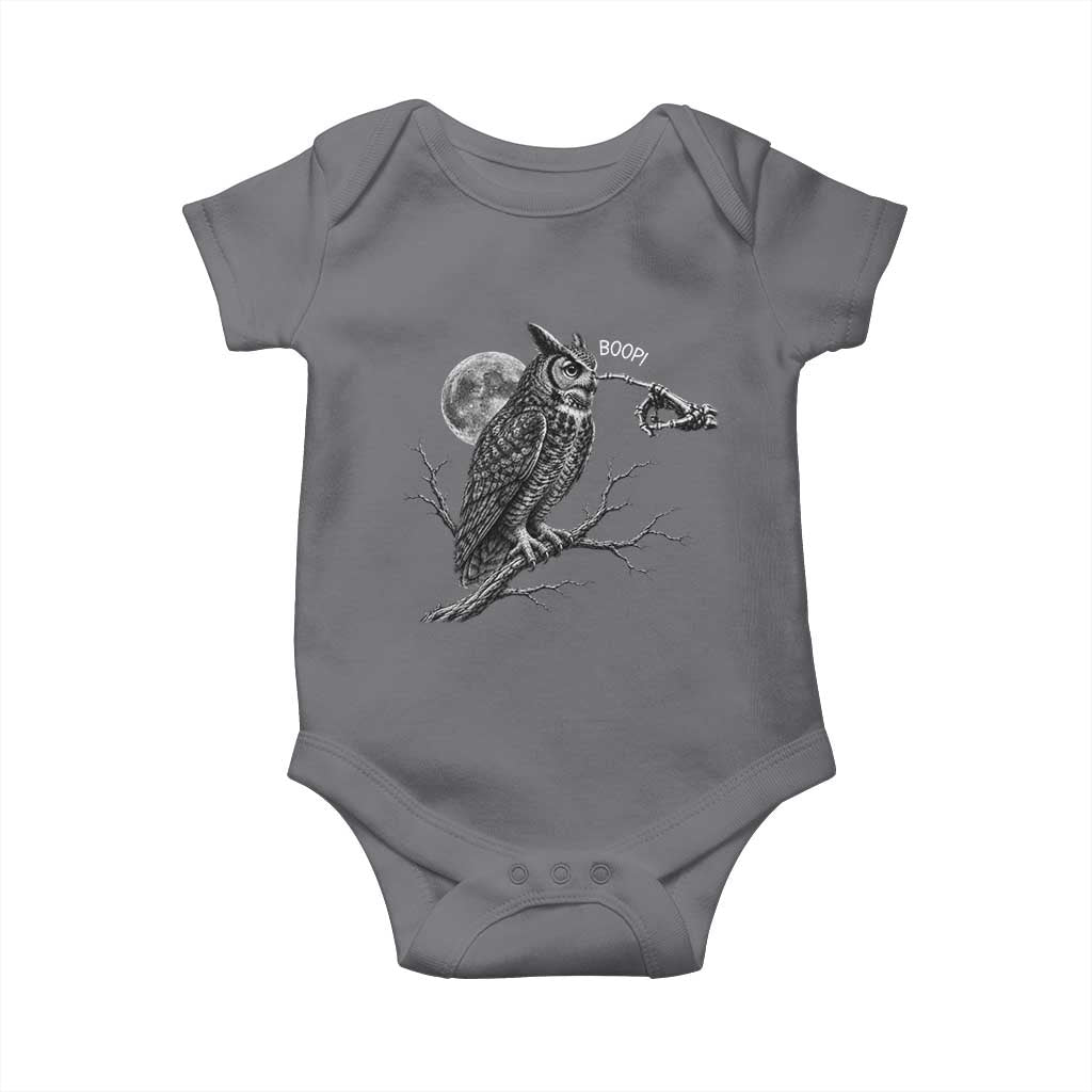 Skeleton Hand Boop Owl Baby Onesie Funny Spooky Halloween Moon Graphic